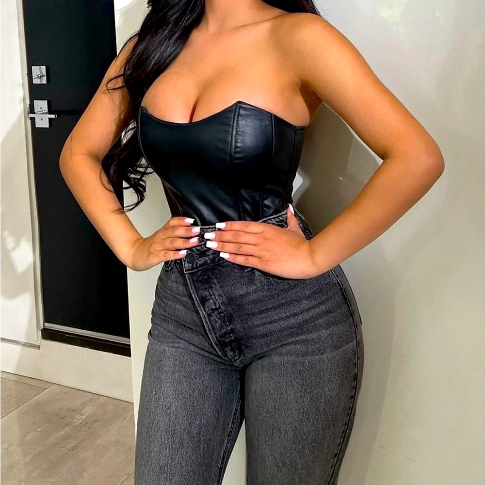 Black leather corset top
